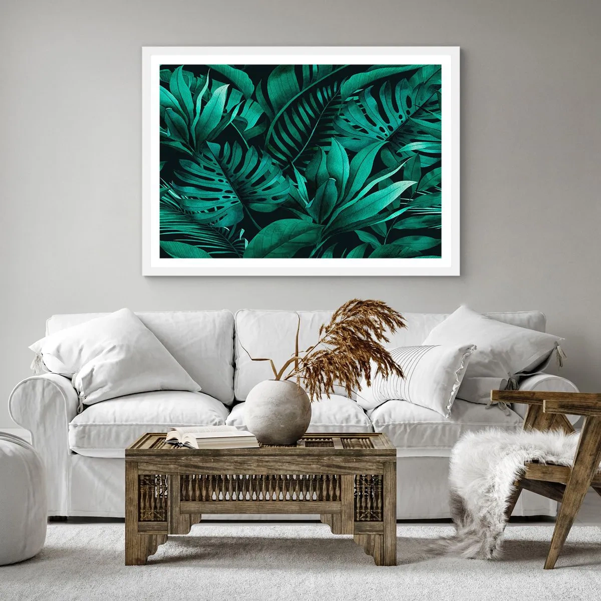 Affiche dans un cadre blanc - Poster - Profondeur du vert tropical - 50x50 cm