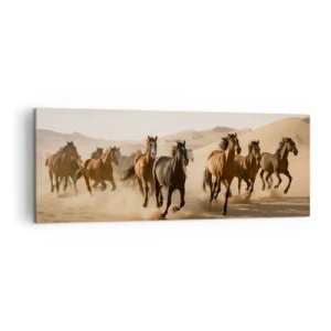 Impression sur toile - Image sur toile - Chevaux au galop sur fond de désert - 140x50cm - Libre comme le vent - Décoration murale moderne pour le salon et la chambre ARTTOR