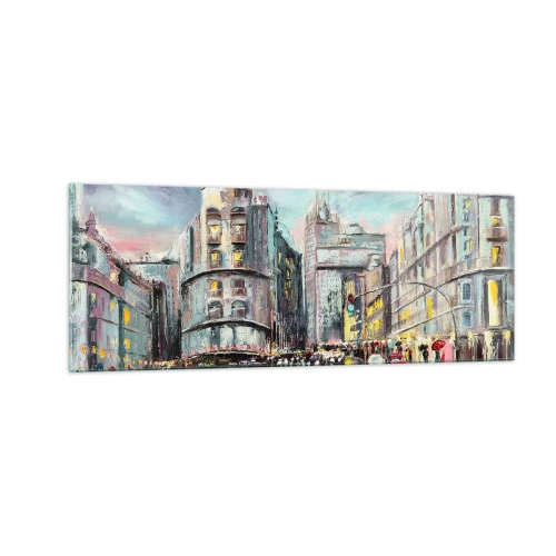 Impression sur verre - Image sur verre - Vue nocturne de la ville avec des reflets sur la rue mouillée - 140x50cm - Ce sera une soirée réussie - Décoration murale moderne pour le salon et la chambre ARTTOR