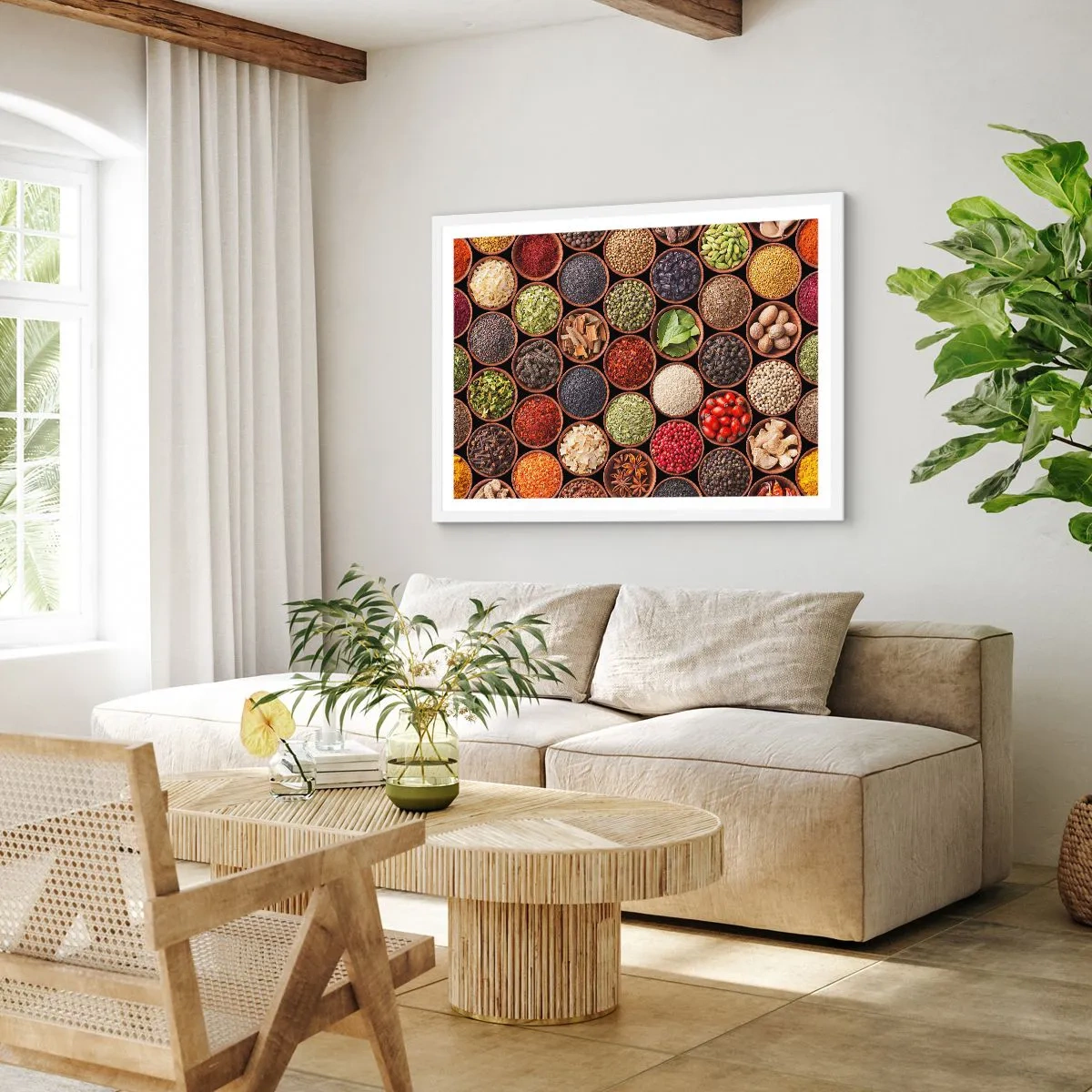 Affiche dans un cadre blanc - Poster - Toutes les saveurs du monde - 100x70 cm