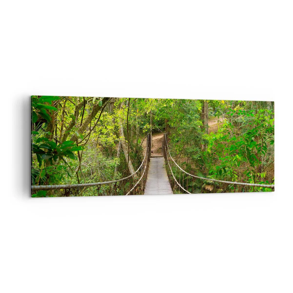Impression sur toile - Image sur toile - Un pont suspendu entouré d'une forêt tropicale verte - 140x50cm - Parce qu'il y a une plante grimpante dans le jardin - Décoration murale moderne pour le salon et la chambre ARTTOR