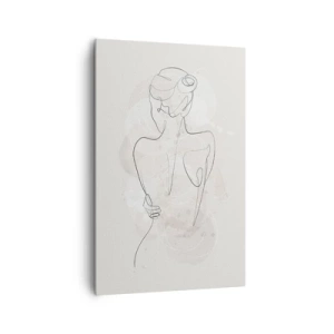Impression sur toile - Image sur toile - Un croquis minimaliste d'une silhouette féminine sur un fond clair. - 80x120cm - Comme un instrument sensible - Décoration murale moderne pour le salon et la chambre ARTTOR