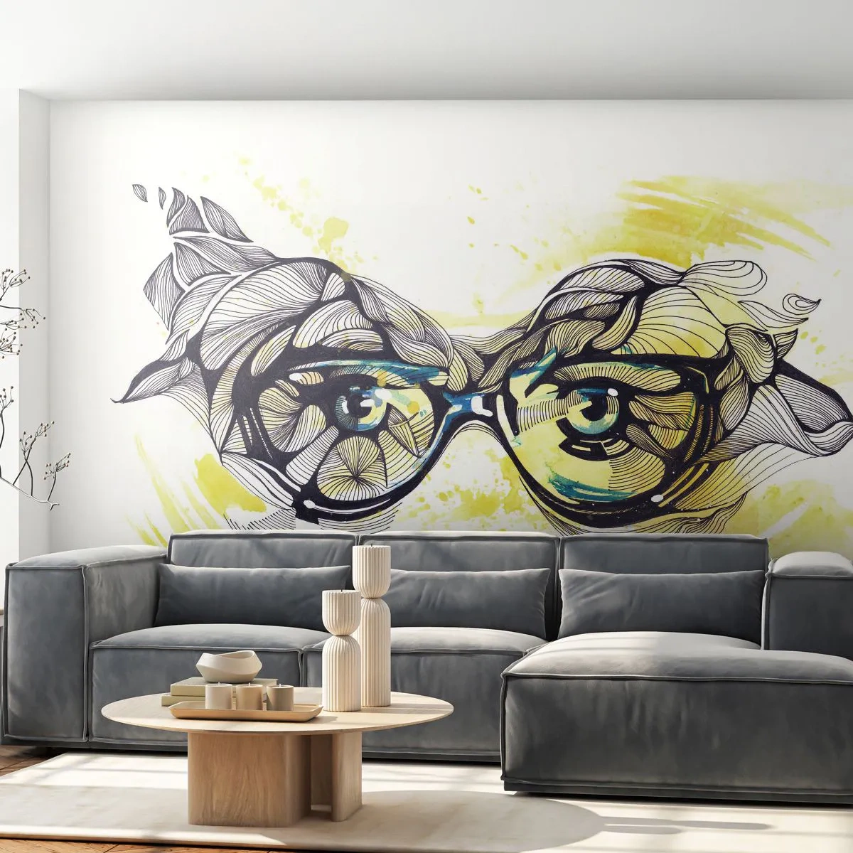 Papier Peint Photo Premium Canvas - À travers des lunettes bleues - Abstraction, Lunettes pour femmes, Yeux féminins - 450x315 cm