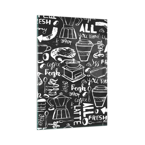 Impression sur verre - Image sur verre - Graphiques de café élégants sur fond noir - 80x120cm - Tout ce dont tu as besoin c'est… - Décoration murale moderne pour le salon et la chambre ARTTOR