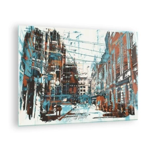 Impression sur verre - Image sur verre - Une rue pittoresque de la ville dans un style artistique et usé - 70x50cm - Un sentier de ville usé - Décoration murale moderne pour le salon et la chambre ARTTOR