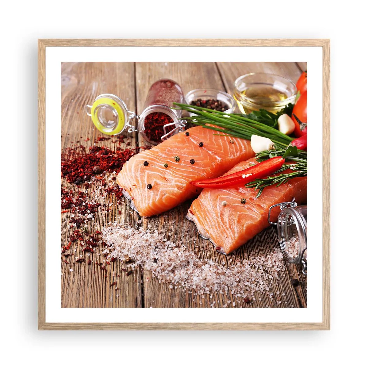 Affiche dans un chêne clair - Poster - Aventure norvégienne dans la cuisine - 60x60 cm