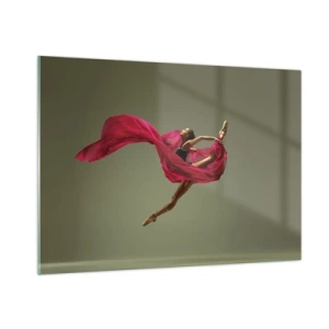 Impression sur verre - Image sur verre - Une danseuse en vol avec un tissu fuchsia fluide - 100x70cm - Flamme dansante - Décoration murale moderne pour le salon et la chambre ARTTOR