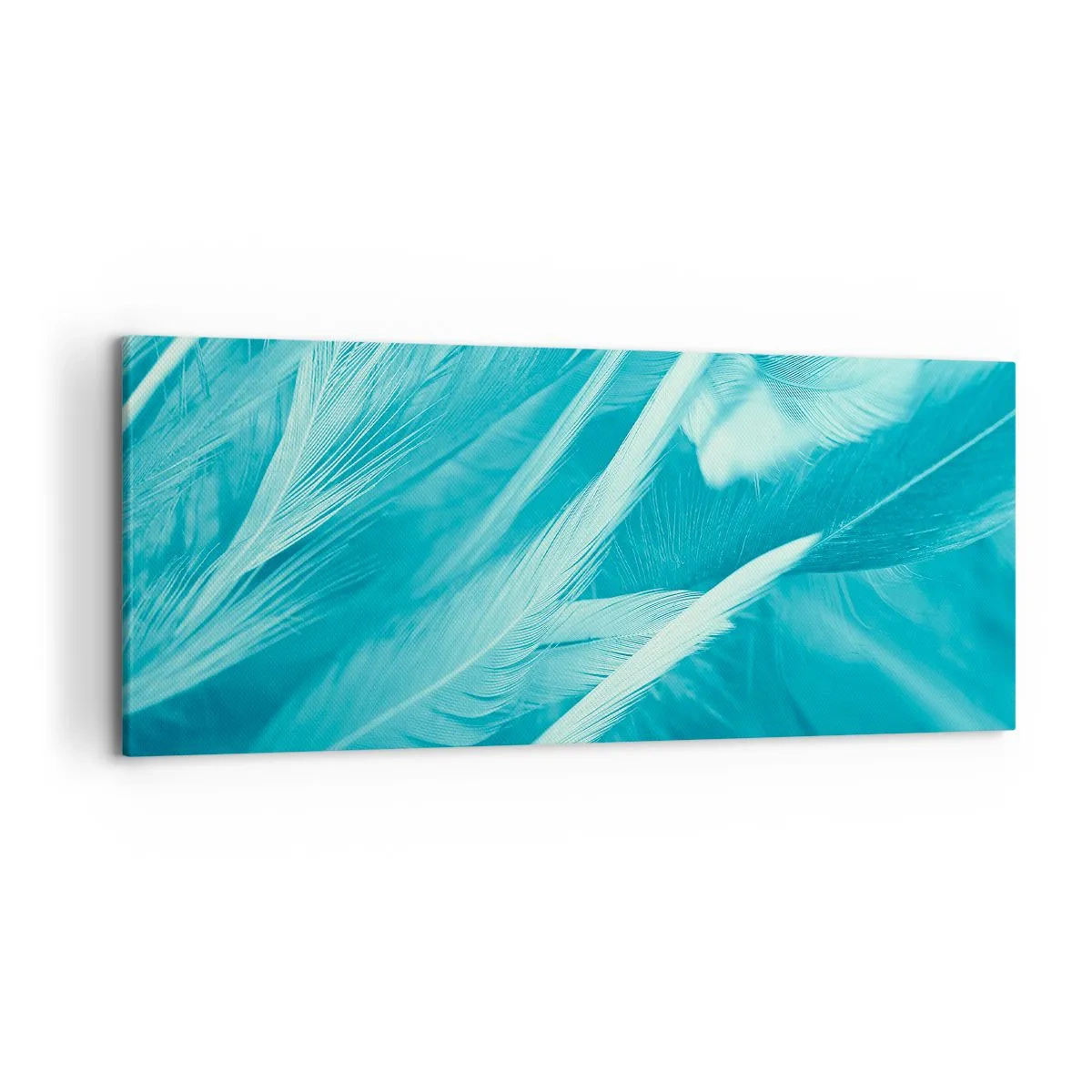 Impression sur toile - Image sur toile - Gros plan de délicates plumes turquoises - 120x50cm - Se noyer dans les plumes - Décoration murale moderne pour le salon et la chambre ARTTOR