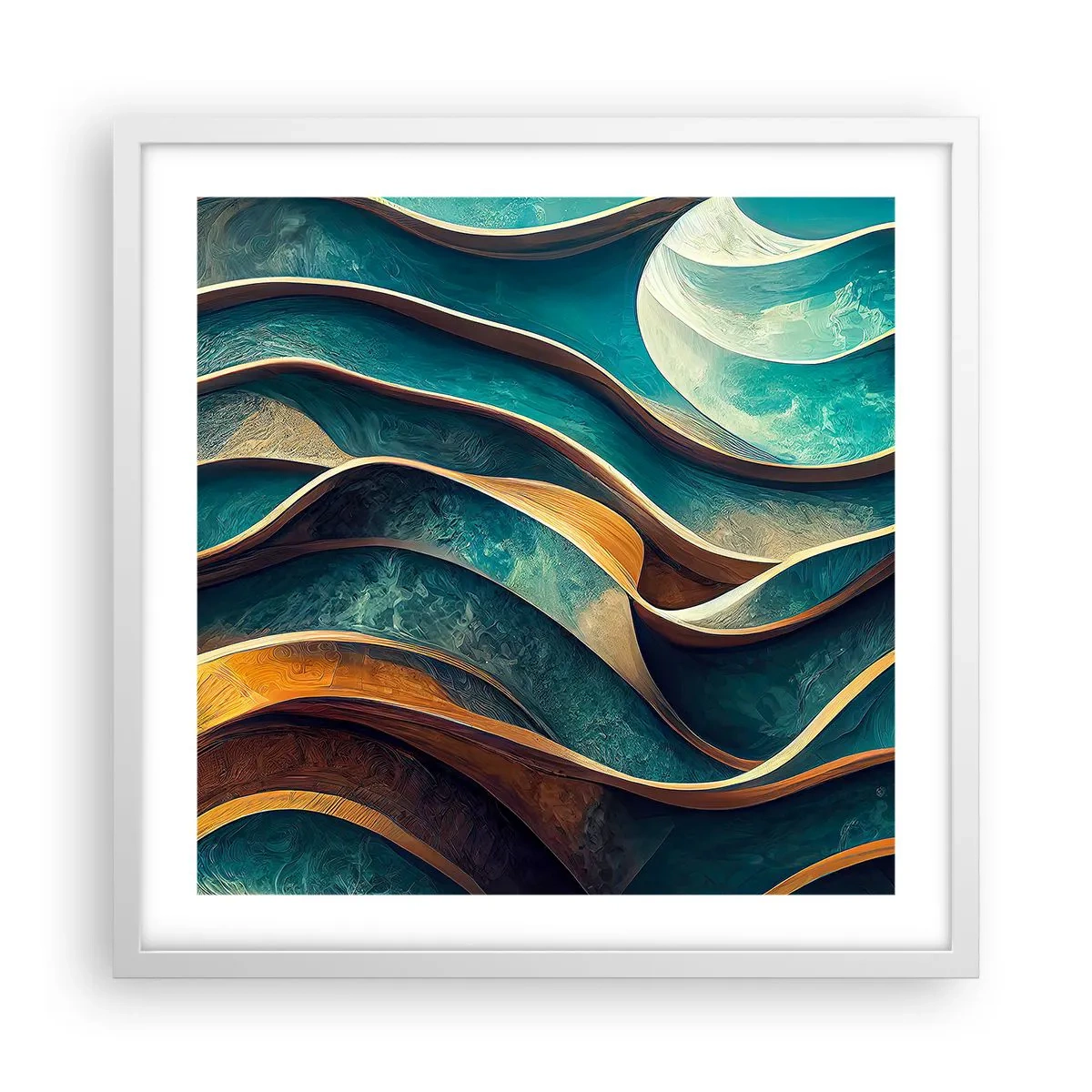 Affiche dans un cadre blanc - Poster - Méandres de bleu - 50x50 cm