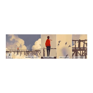 Échantillon De Papier Peint Standard Eco - Bleu nostalgie - Abstraction, Pont, Des nuages - 100x30 cm