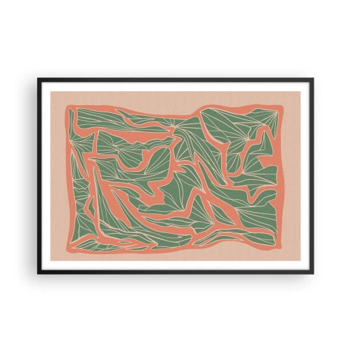 Affiche dans un cadre noir - Poster - Un motif végétal dans les tons de vert et d'orange - 100x70cm - La lutte entre le corail et la verdure - Décoration murale moderne pour le salon et la chambre ARTTOR