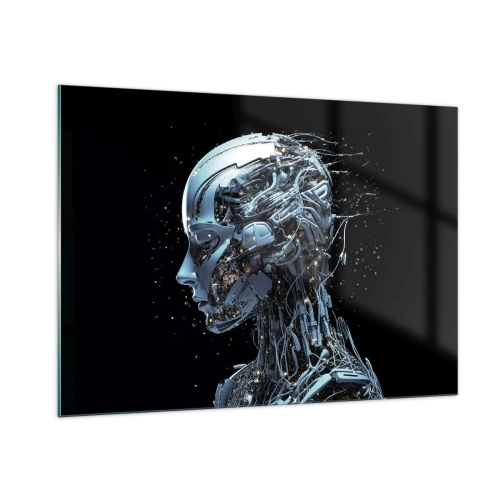 Impression sur verre - Image sur verre - Profil d'un robot féminin avec fils et mécanismes - 100x70cm - La technologie est une femme - Décoration murale moderne pour le salon et la chambre ARTTOR