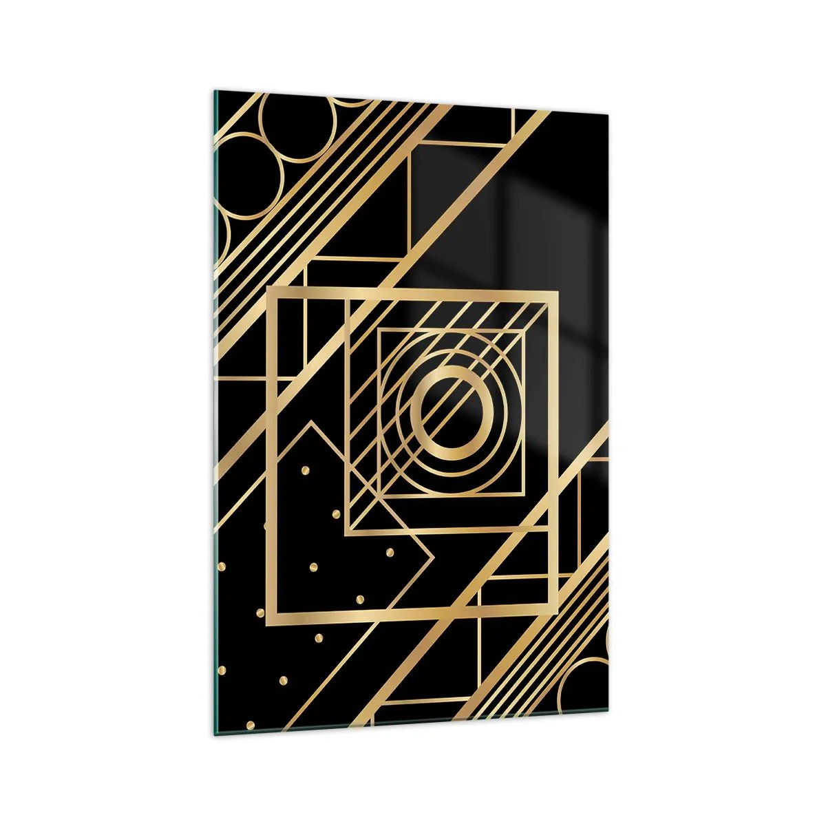 Impression sur verre - Image sur verre - Motifs géométriques dorés sur fond noir - 70x100cm - Géométrie en or - Décoration murale moderne pour le salon et la chambre ARTTOR