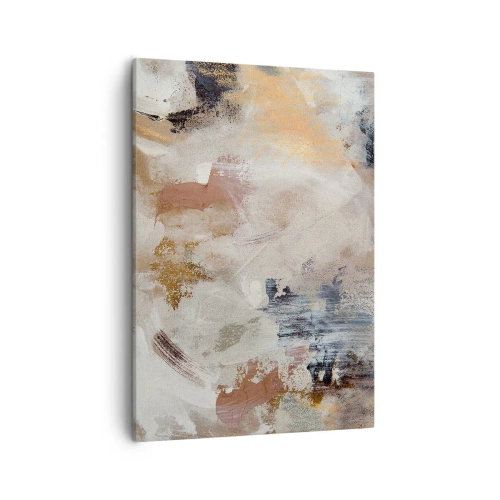 Impression sur toile - Image sur toile - Taches abstraites dans des tons neutres de beige et d'or - 50x70cm - Abstraction brumeuse - Décoration murale moderne pour le salon et la chambre ARTTOR