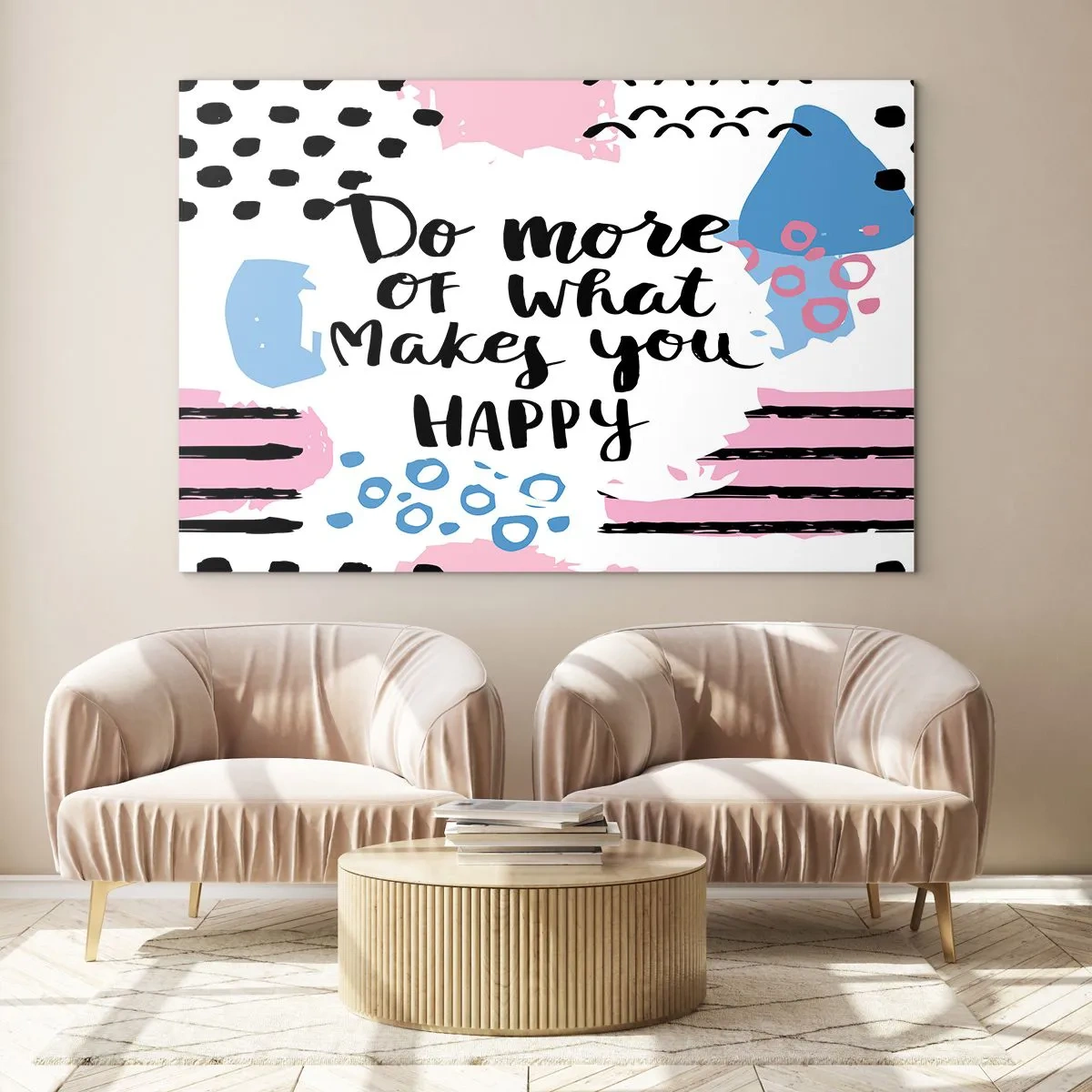 Impression sur verre - Image sur verre - Une inscription inspirante sur un fond aux couleurs pastel - 100x70cm - Comment être heureux - Décoration murale moderne pour le salon et la chambre ARTTOR