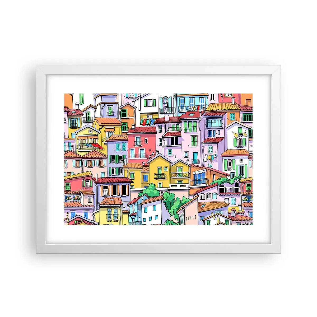 Affiche dans un cadre blanc - Poster - Ville joyeuse - 40x30 cm