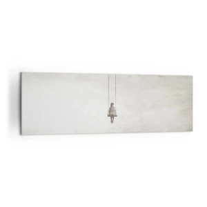 Impression sur toile - Image sur toile - Une figure sur une balançoire suspendue dans l'espace - 160x50cm - Enfant en nous - Décoration murale moderne pour le salon et la chambre ARTTOR