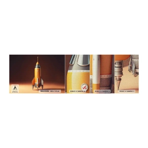 Échantillon de Papier Peint Premium Canvas - Ça commence par un rêve - Une fusée spatiale, Crayon, Science - 100x30 cm