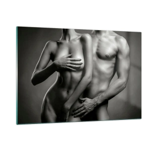 Impression sur verre - Image sur verre - Composition en noir et blanc avec des silhouettes nues d'un couple - 120x80cm - Adam et Eve - Décoration murale moderne pour le salon et la chambre ARTTOR