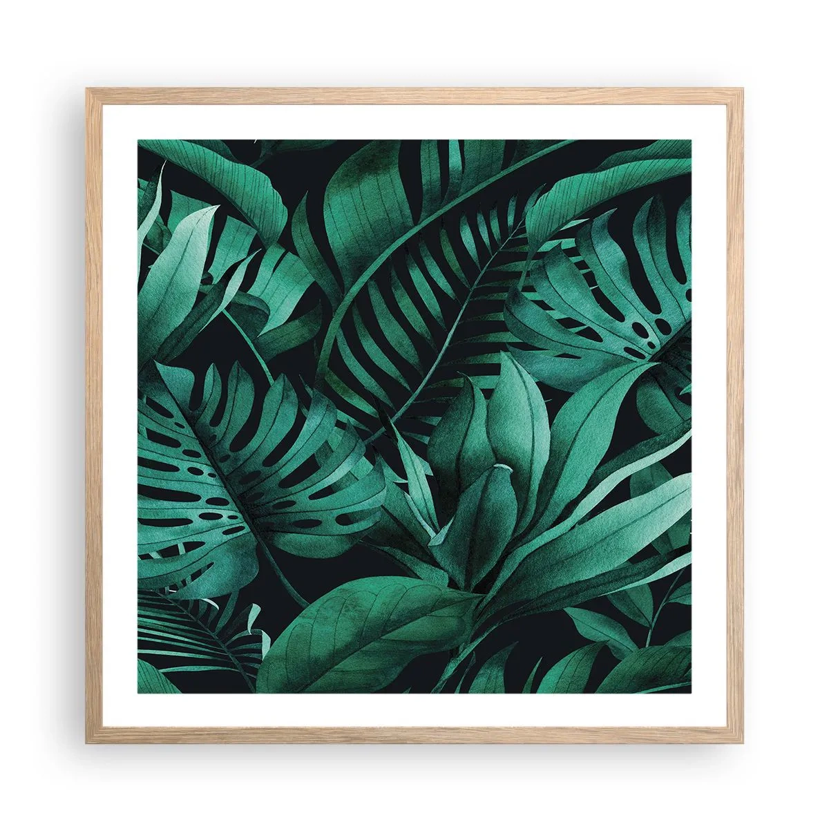 Affiche dans un chêne clair - Poster - Profondeur du vert tropical - 60x60 cm