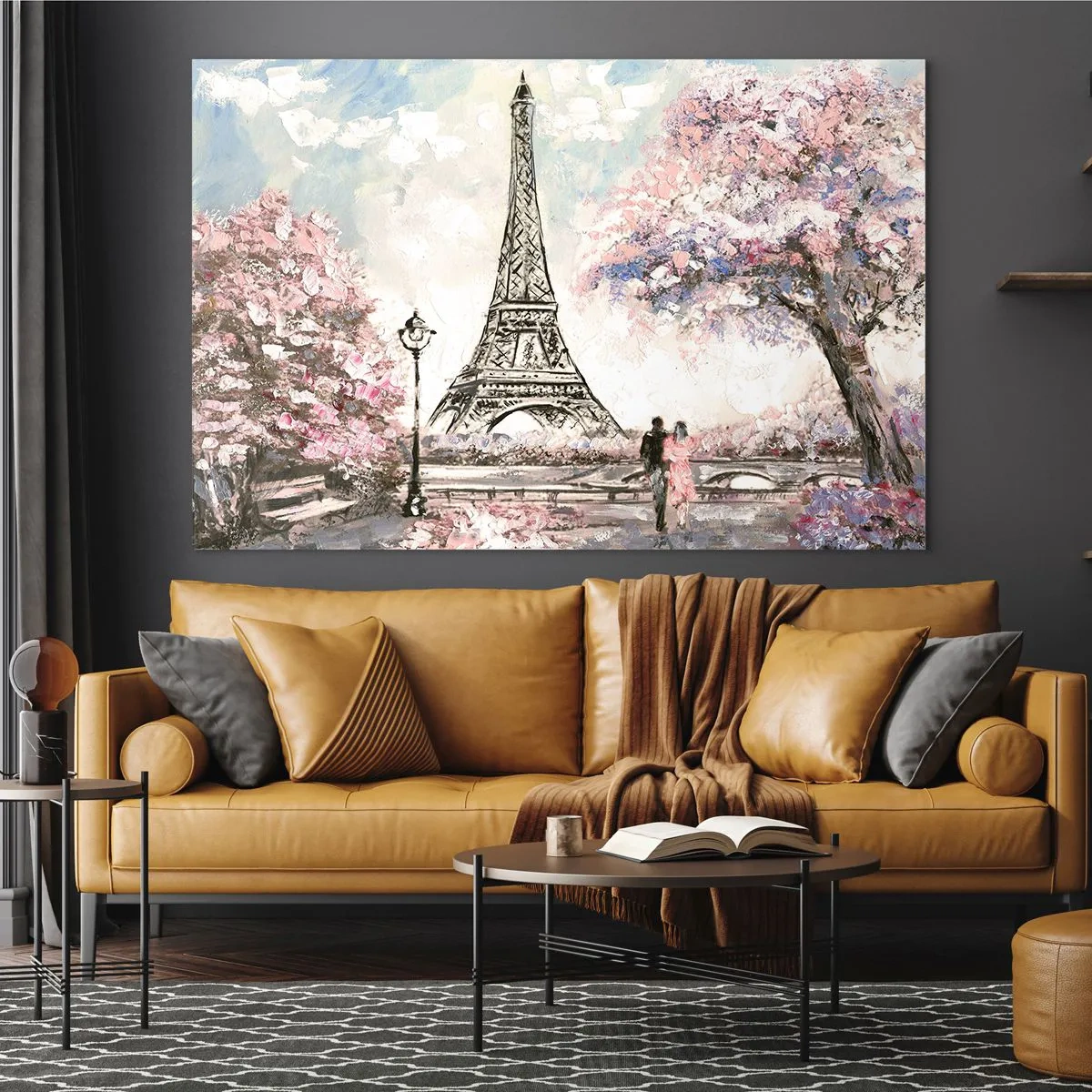 Impression sur verre - Image sur verre - Illustration de la Tour Eiffel dans un décor printanier - 100x70cm - Balade d'avril à Paris - Décoration murale moderne pour le salon et la chambre ARTTOR