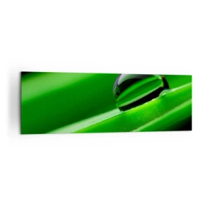 Impression sur toile - Image sur toile - Gros plan d'une goutte de rosée sur une feuille verte - 160x50cm - La vie de près - Décoration murale moderne pour le salon et la chambre ARTTOR