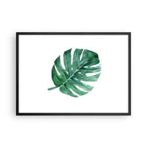 Affiche dans un cadre noir - Poster - Feuille de monstera verte dans un style minimaliste - 70x50cm - Concept vert - Décoration murale moderne pour le salon et la chambre ARTTOR