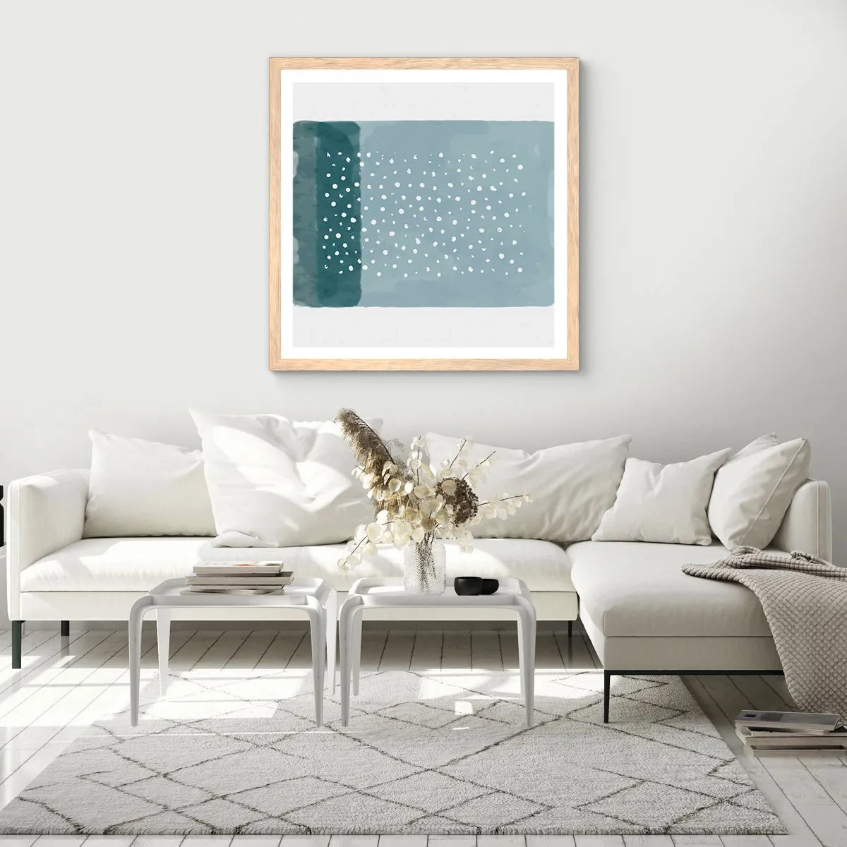 Affiche dans un chêne clair - Poster - Évolution de bleus - 30x30 cm