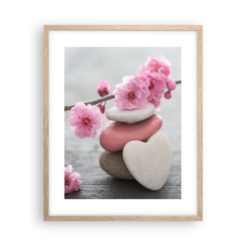 Affiche dans un chêne clair - Poster - Le bonheur avec une fleur de cerisier - 40x50 cm