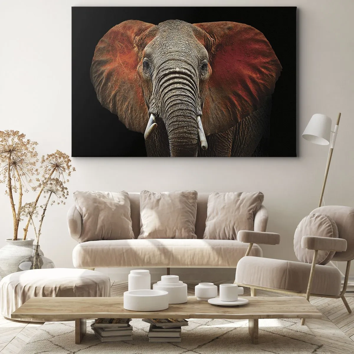 Impression sur toile - Image sur toile - Portrait d'un éléphant sur fond noir - 70x50cm - Je suis sauvage, et toi? - Décoration murale moderne pour le salon et la chambre ARTTOR
