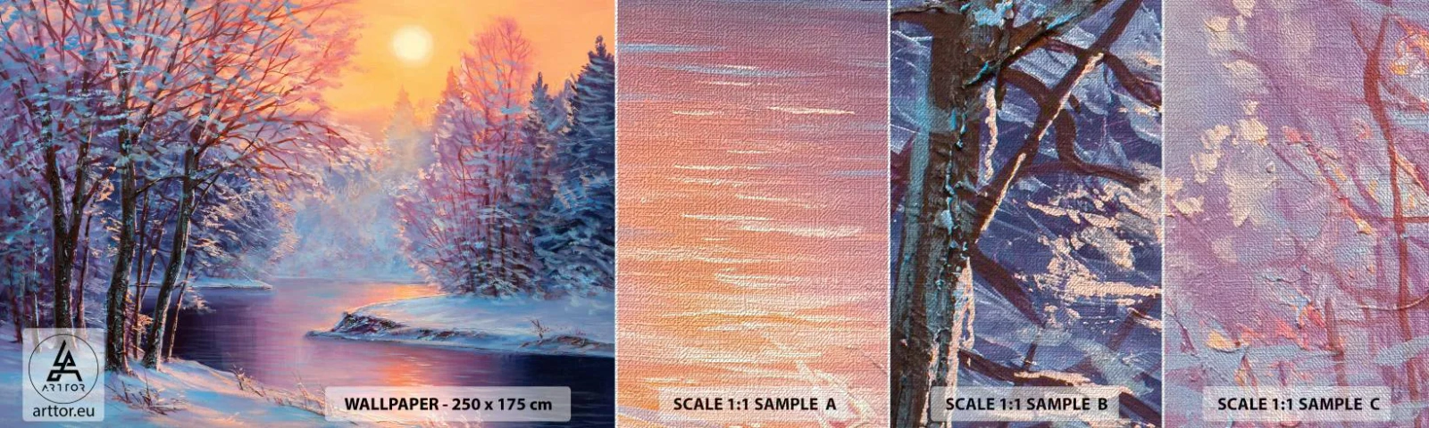 Échantillon de Papier Peint Premium Canvas - Couleurs d'hiver - Paysage, Rivière, Forêt - 100x30 cm