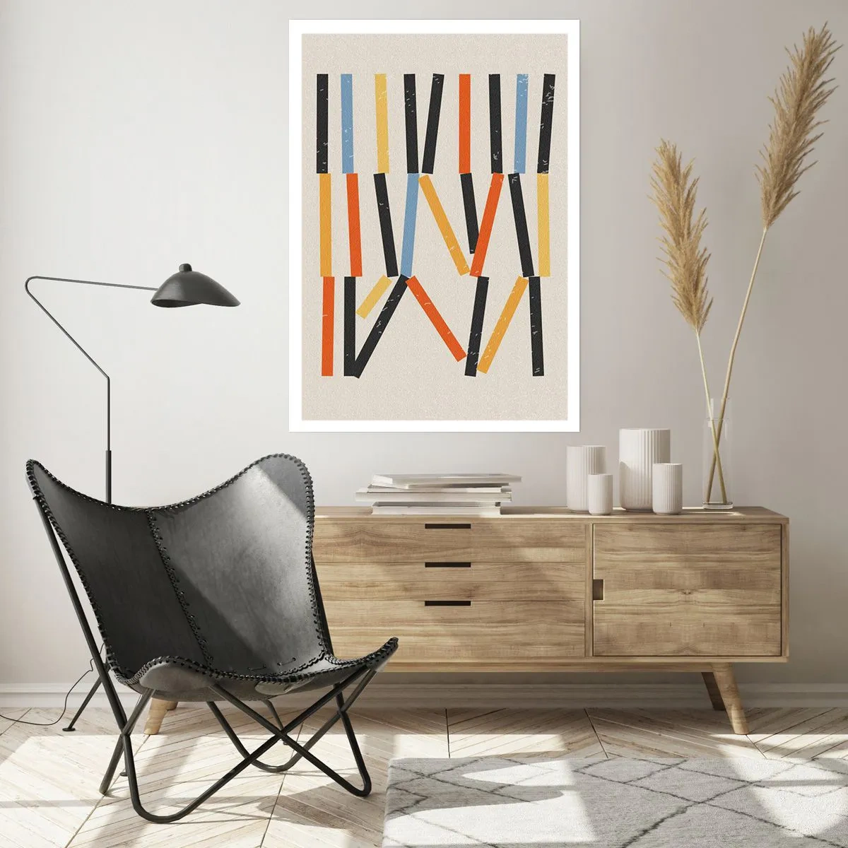 Affiche - Poster - Abstraction géométrique colorée avec des lignes verticales - 50x70cm - Composition de niveaux - Décoration murale moderne pour le salon et la chambre ARTTOR