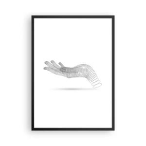Affiche dans un cadre noir - Poster - Main abstraite faite de lignes sur fond blanc - 50x70cm - La main ressort - Décoration murale moderne pour le salon et la chambre ARTTOR