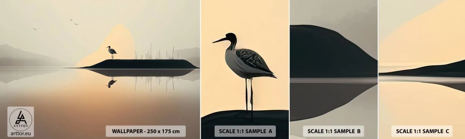 Échantillon de Papier Peint Autocollant Deluxe Sticker - Le seigneur du lac - Oiseau, Paysage, Minimalisme - 100x30 cm