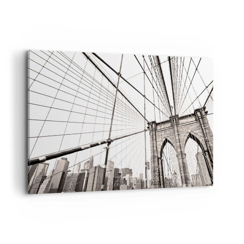 Impression sur toile - Image sur toile - Le pont de Brooklyn en monochrome - 100x70cm - Cathédrale New Yorkaise - Décoration murale moderne pour le salon et la chambre ARTTOR