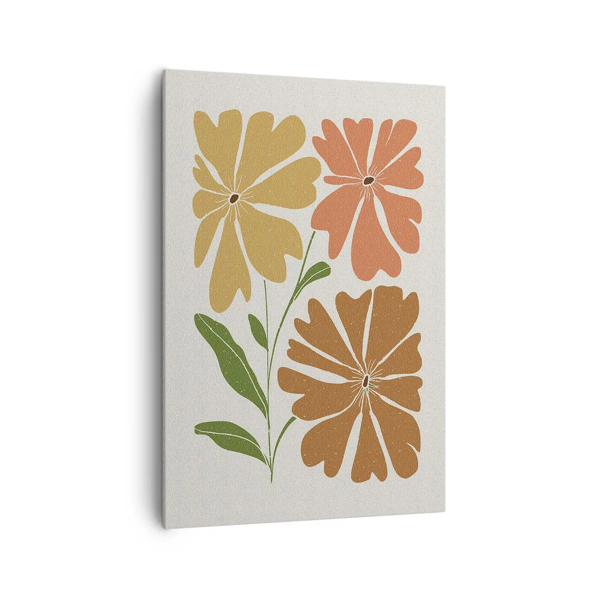 Impression sur toile - Image sur toile - Trois fleurs aux couleurs chaudes sur un fond clair - 70x100cm - Nature et géométrie - Décoration murale moderne pour le salon et la chambre ARTTOR