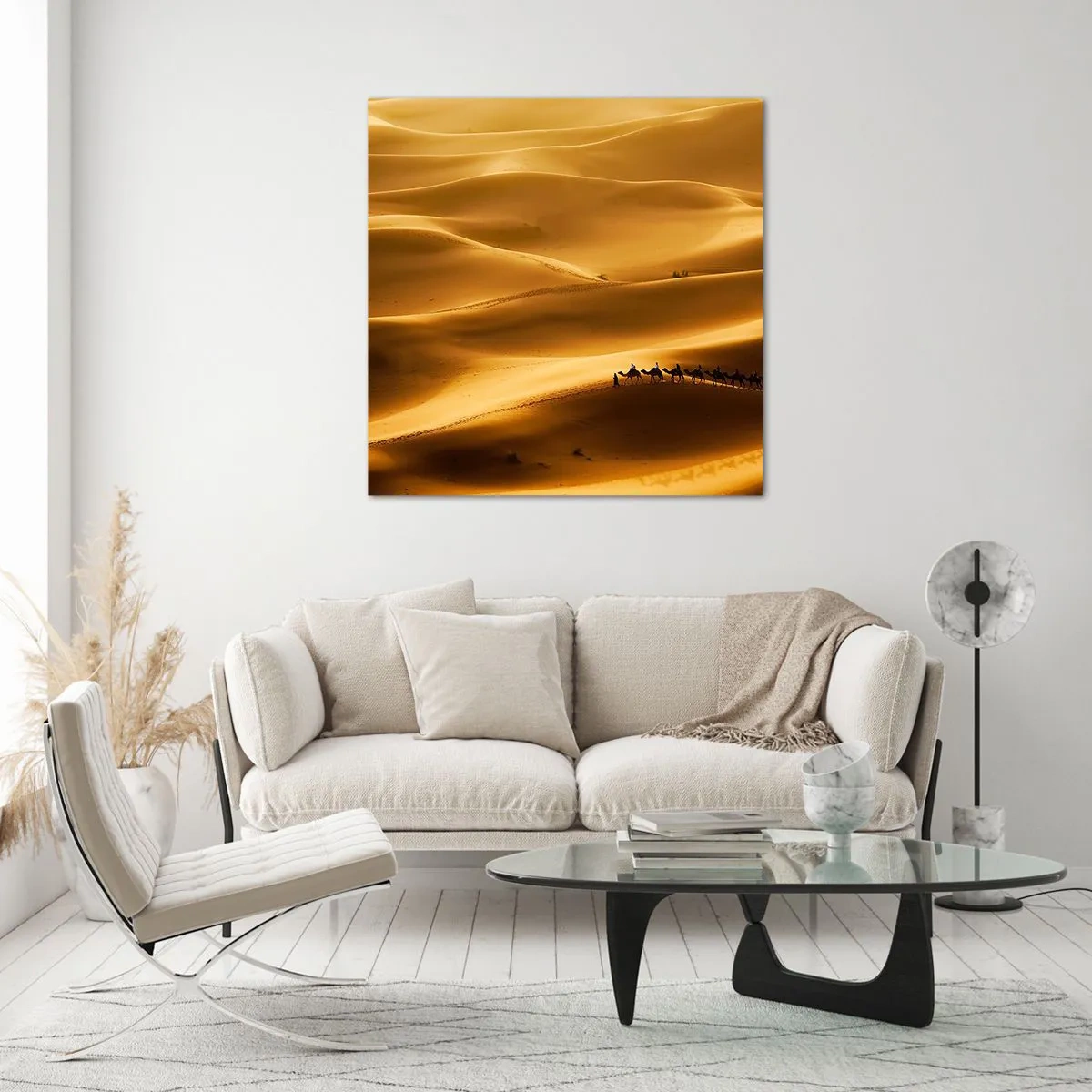 Impression sur verre - Image sur verre - Caravane sur les vagues du désert - 60x60 cm