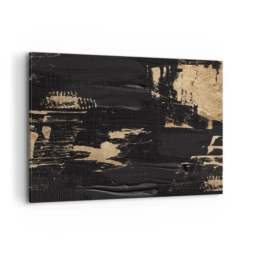 Impression sur toile - Image sur toile - Composition abstraite dans les tons de noir et d'or - 120x80cm - Empreinte du toucher - Décoration murale moderne pour le salon et la chambre ARTTOR