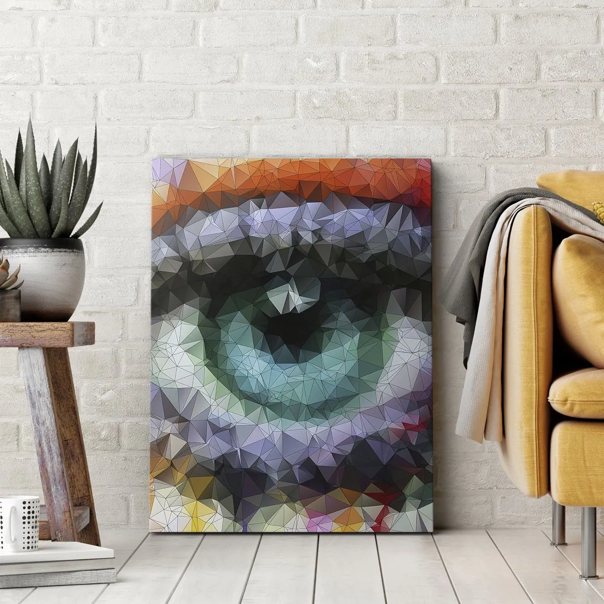 Impression sur toile - Image sur toile - Look géométrique avec œil vert - 50x70cm - Lueur cristalline des yeux - Décoration murale moderne pour le salon et la chambre ARTTOR