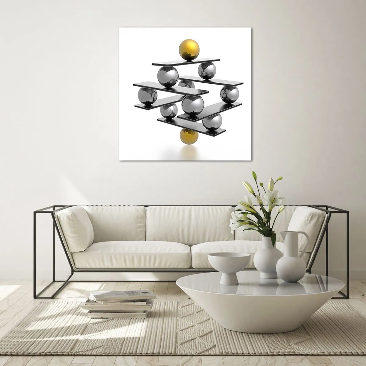 Impression sur verre - Image sur verre - Balance d'or et d'argent - 40x40 cm