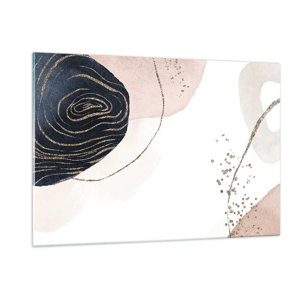 Impression sur verre - Image sur verre - Formes abstraites avec des accents dorés - 120x80cm - Tout coule - Décoration murale moderne pour le salon et la chambre ARTTOR