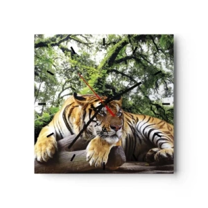 Horloge murale - Pendule murale - Un tigre se reposant dans une forêt tropicale - 30x30cm - Cordialement - Décoration murale moderne pour le salon et la chambre ARTTOR