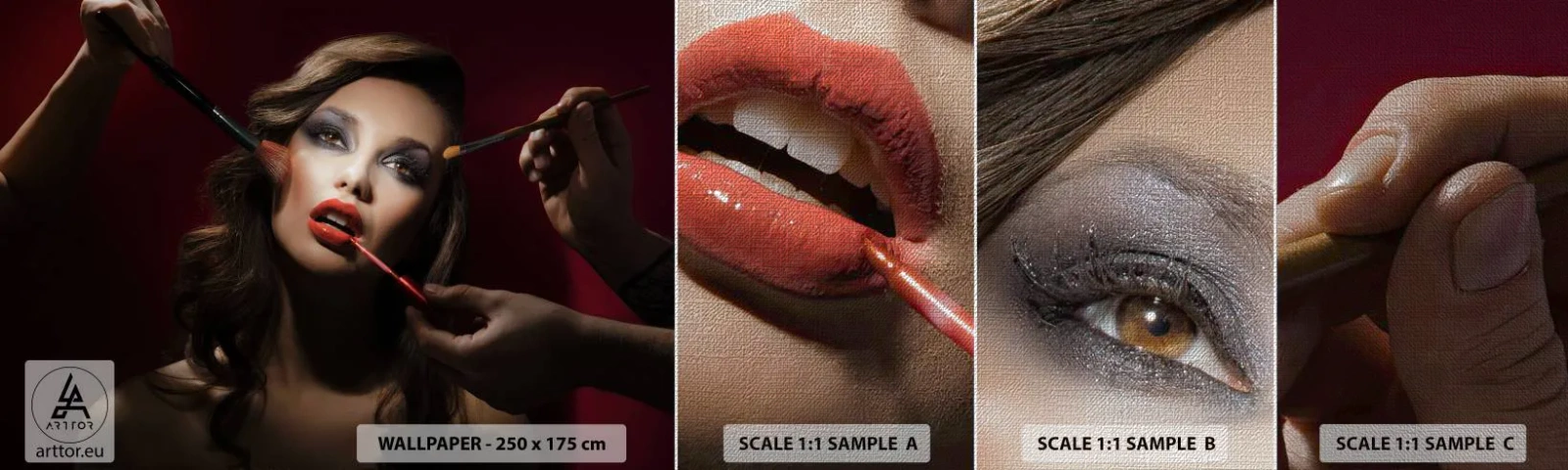 Échantillon de Papier Peint Premium Canvas - Belle rêveuse - Femme, Se maquiller, Actrice - 100x30 cm