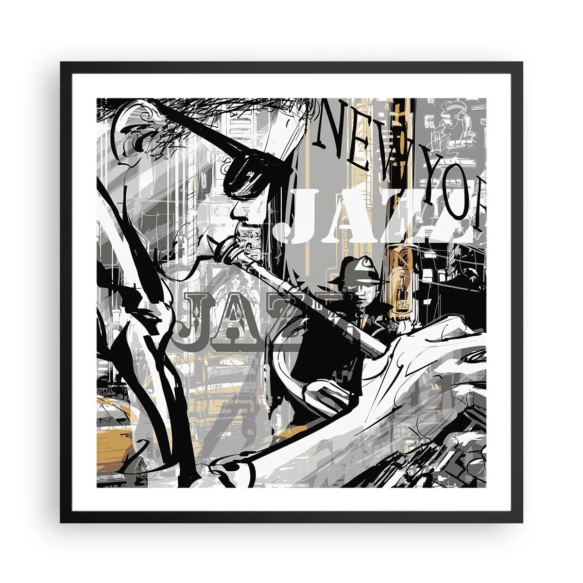 Affiche dans un cadre noir - Poster - Au rythme de New York - 60x60 cm