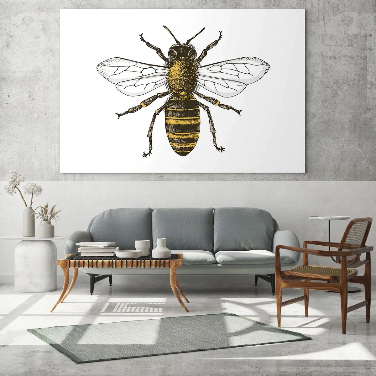 Impression sur verre - Image sur verre - Illustration détaillée d'une abeille sur fond blanc - 70x50cm - Belle et bonne - Décoration murale moderne pour le salon et la chambre ARTTOR