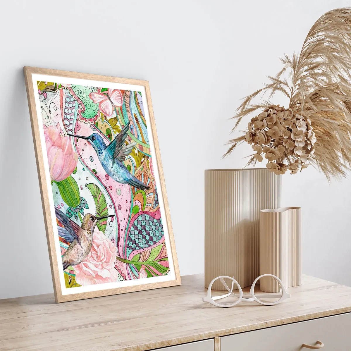 Affiche dans un chêne clair - Poster - Empêtré dans les vignes - 70x100 cm