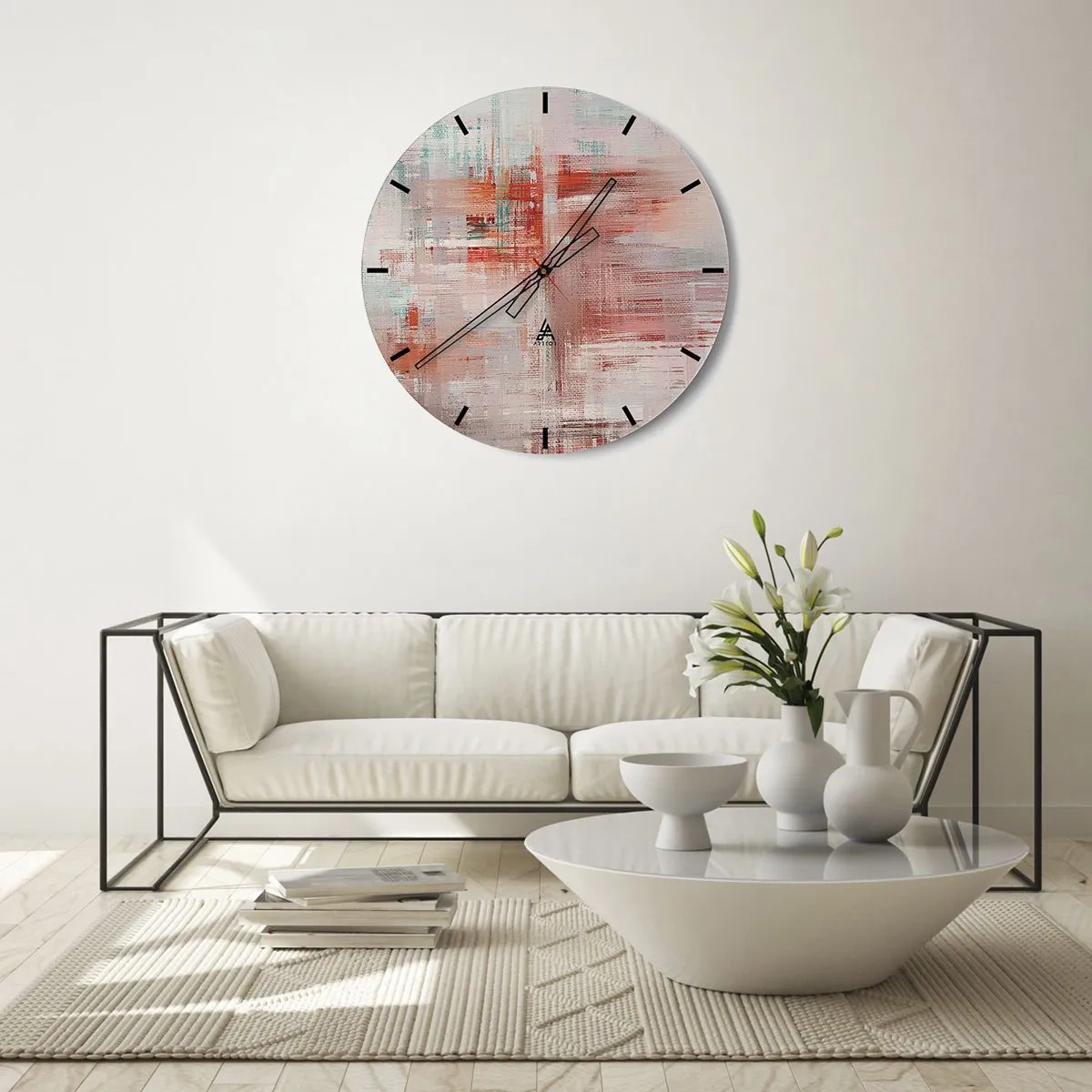 Horloge murale - Pendule murale - Une composition abstraite de traits dans des tons de rose et de blanc. - 30x30cm - Brumeux. Mais rose - Décoration murale moderne pour le salon, la cuisine et la chambre ARTTOR