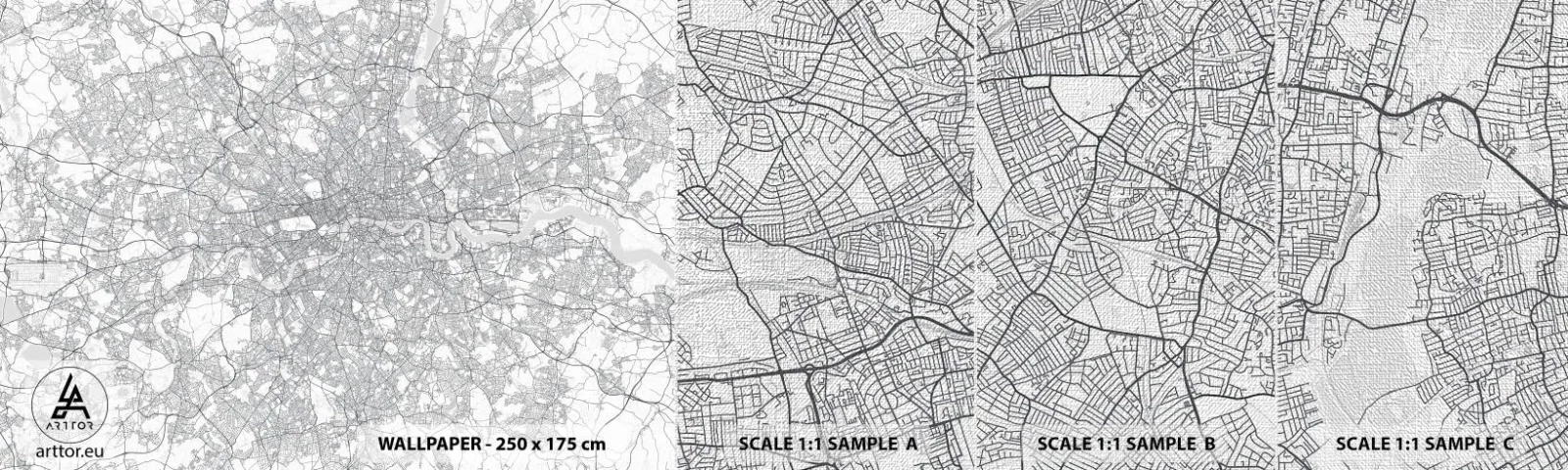 Échantillon de Papier Peint Premium Canvas - Carte du labyrinthe londonien - Ville, Carte de la ville, Londres - 100x30 cm