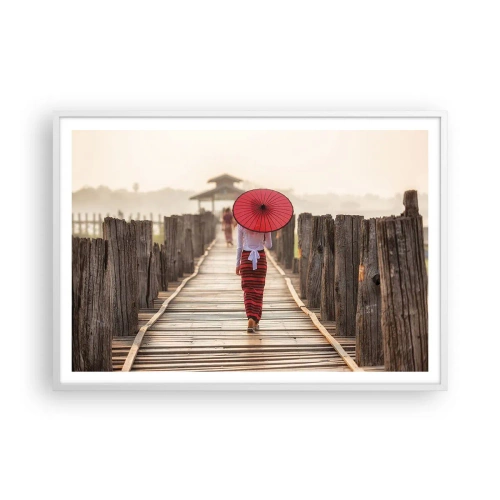 Affiche dans un cadre blanc - Poster - Sur le vieux pont - 100x70 cm
