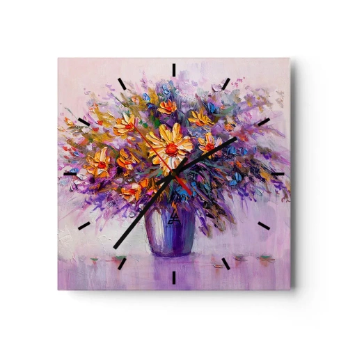 Horloge murale - Pendule murale - Un bouquet de fleurs dans un vase sur fond pastel - 30x30cm - Ça sent bon, ça a l'air doux - Décoration murale moderne pour le salon et la chambre ARTTOR